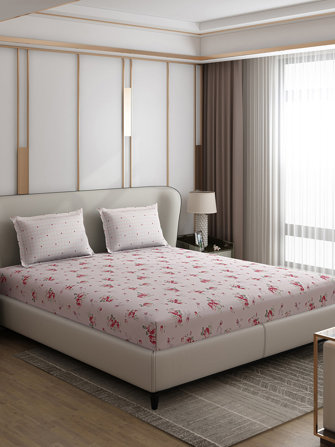 130 GSM Polyester Double Bed 1 Bedsheet with 2 Pillow Covers (Edmond)