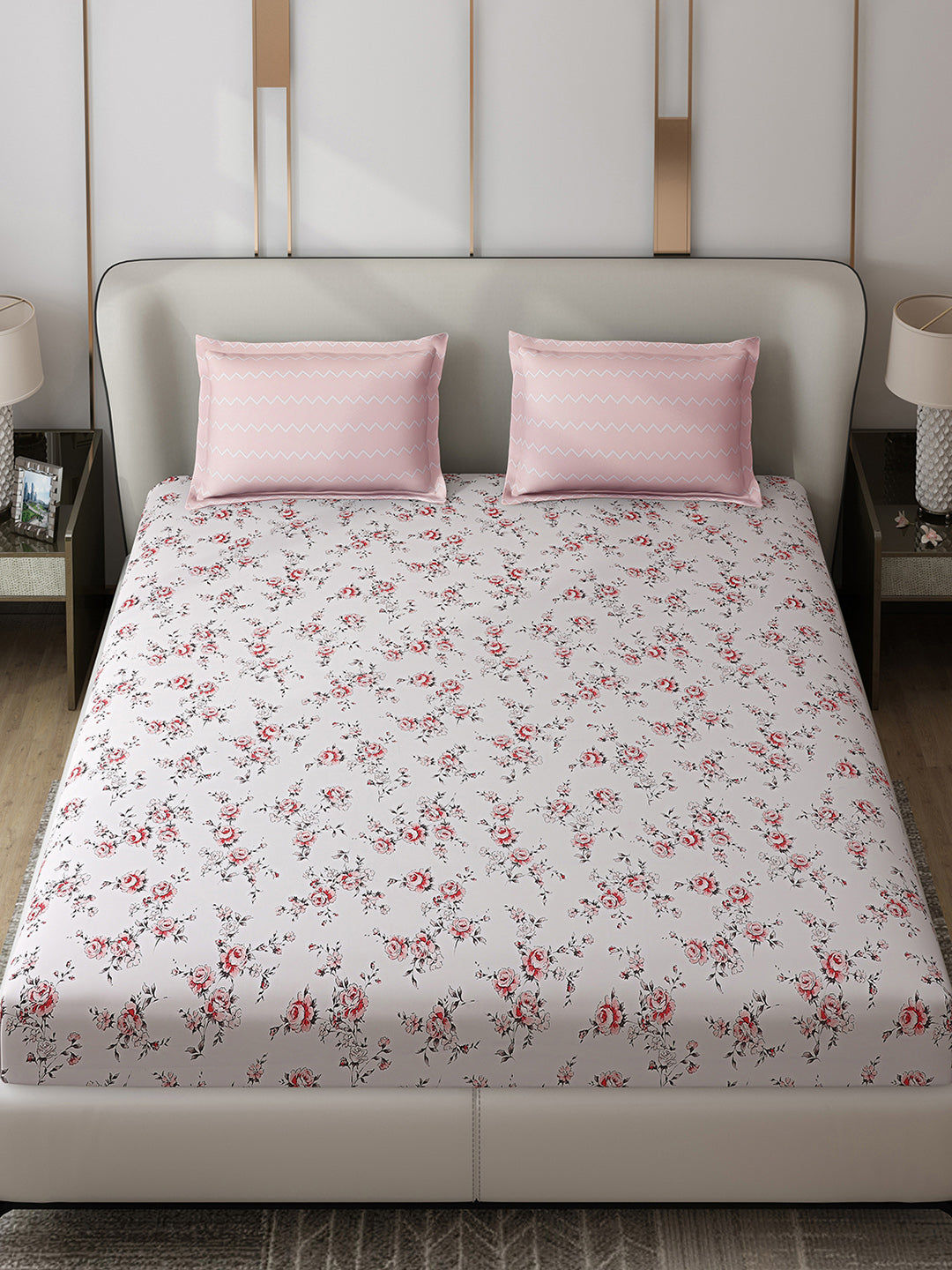 130 GSM Polyester Double Bed 1 Bedsheet with 2 Pillow Covers (Edmond)