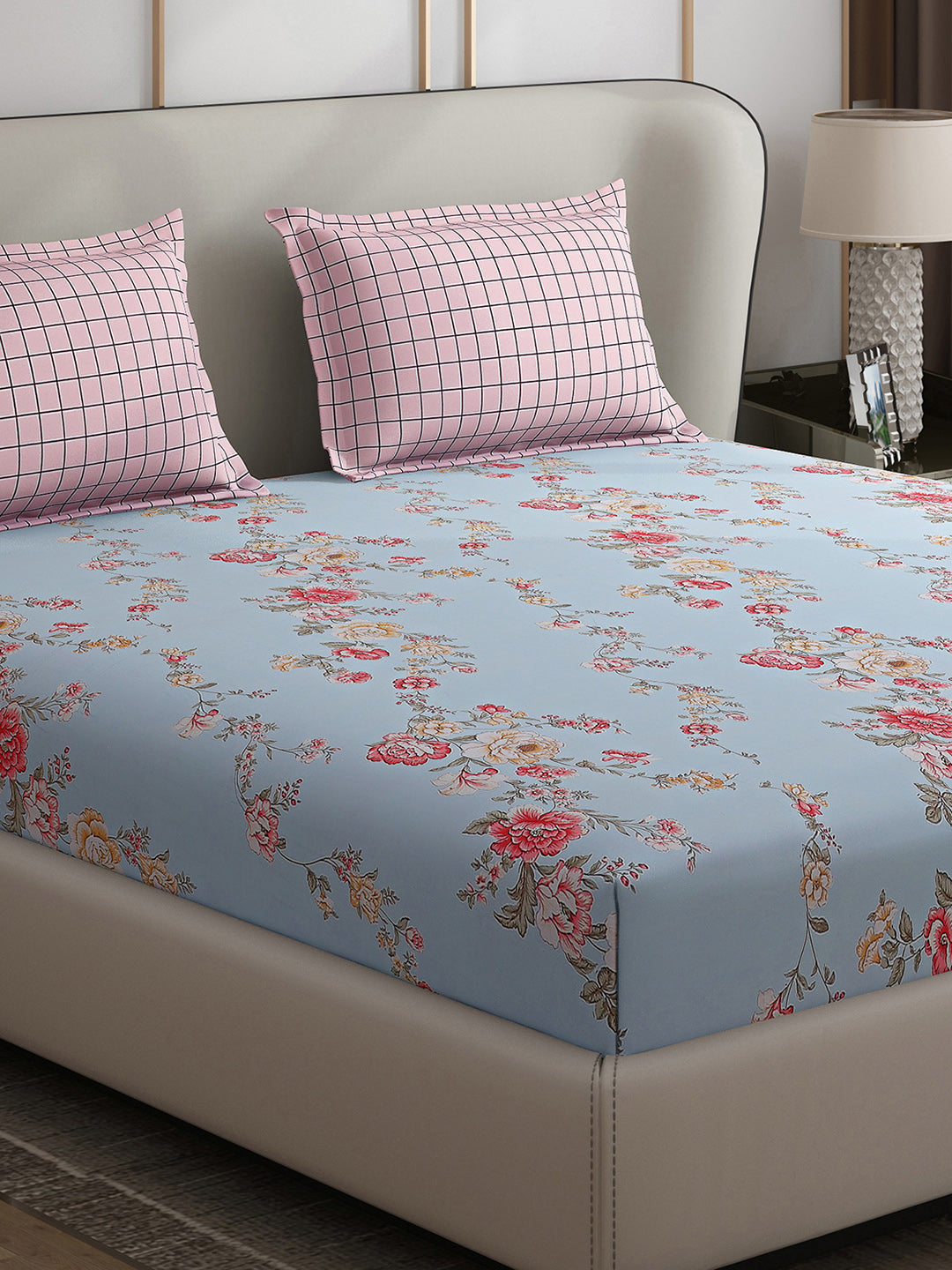 130 GSM Polyester Double Bed 1 Bedsheet with 2 Pillow Covers (Edmond)