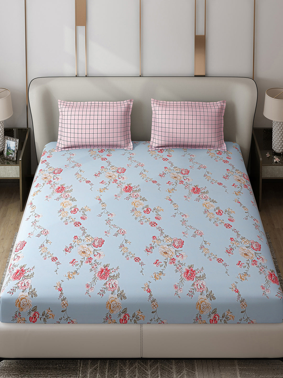 130 GSM Polyester Double Bed 1 Bedsheet with 2 Pillow Covers (Edmond)