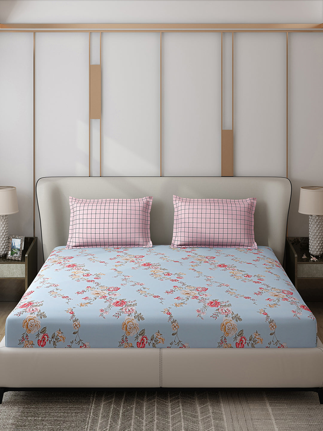 130 GSM Polyester Double Bed 1 Bedsheet with 2 Pillow Covers (Edmond)