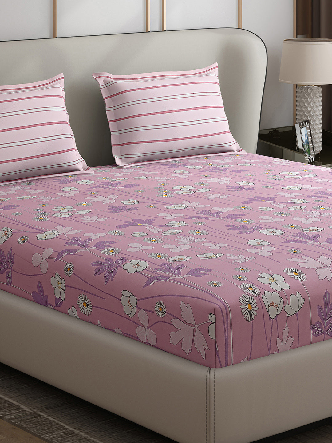 130 GSM Polyester Double Bed 1 Bedsheet with 2 Pillow Covers (Edmond)