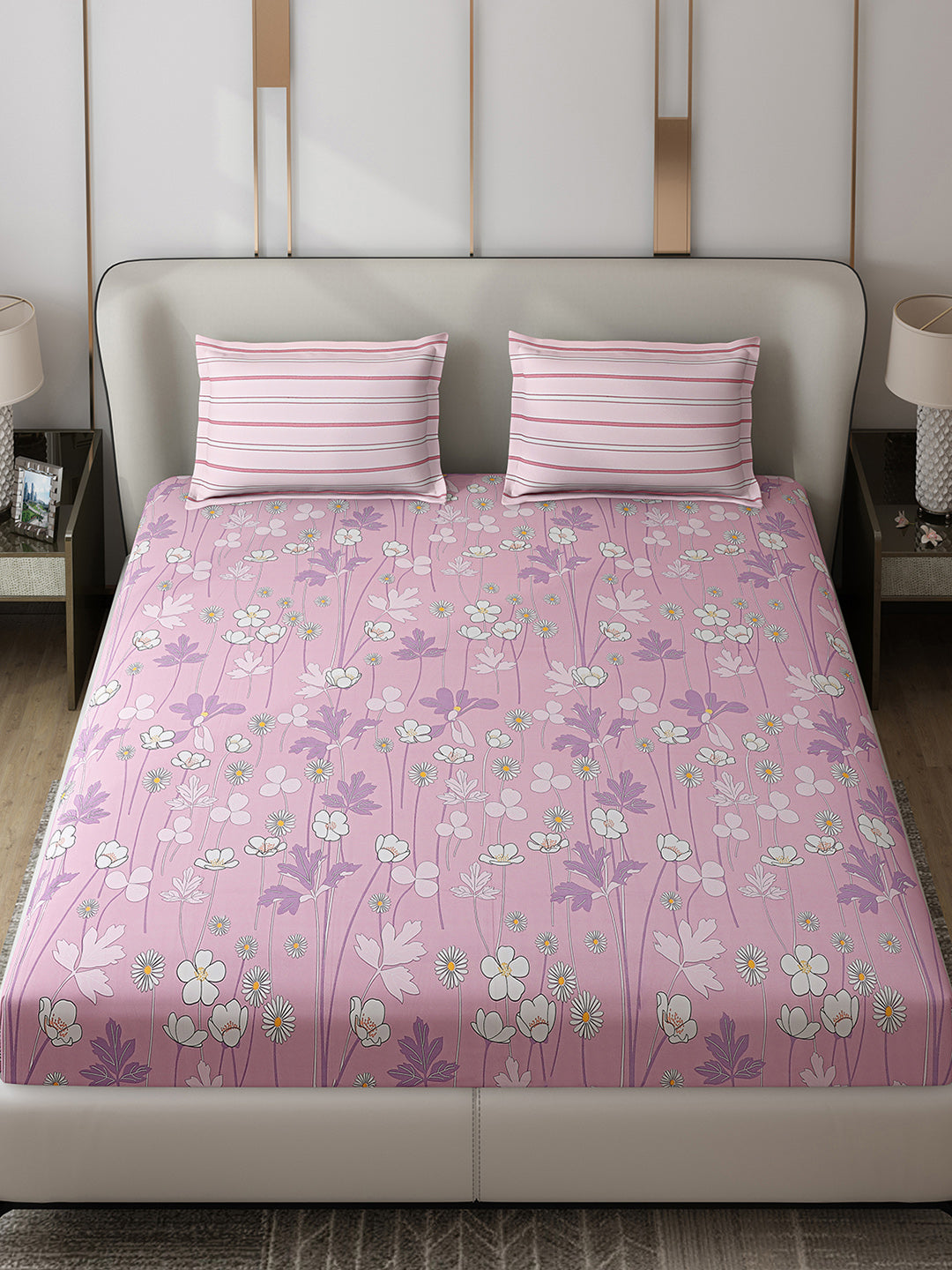 130 GSM Polyester Double Bed 1 Bedsheet with 2 Pillow Covers (Edmond)