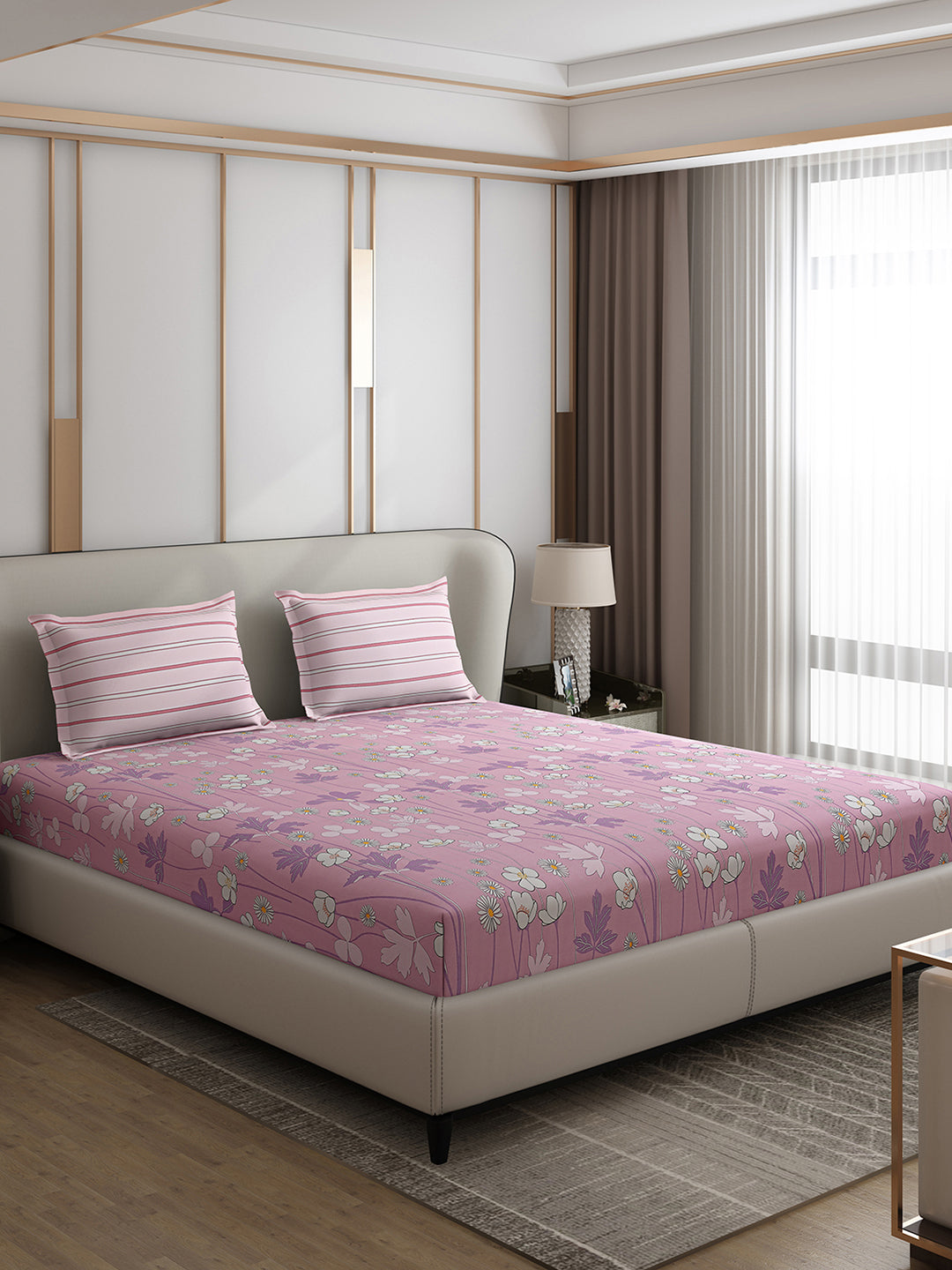 130 GSM Polyester Double Bed 1 Bedsheet with 2 Pillow Covers (Edmond)