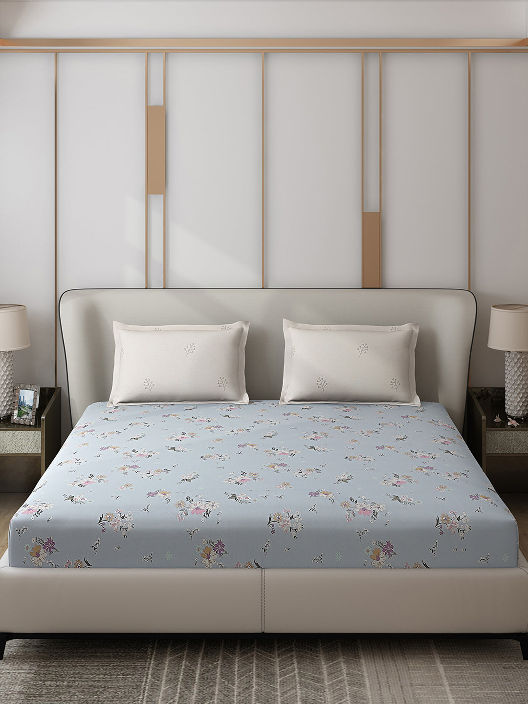 130 GSM Polyester Double Bed 1 Bedsheet with 2 Pillow Covers (Edmond)