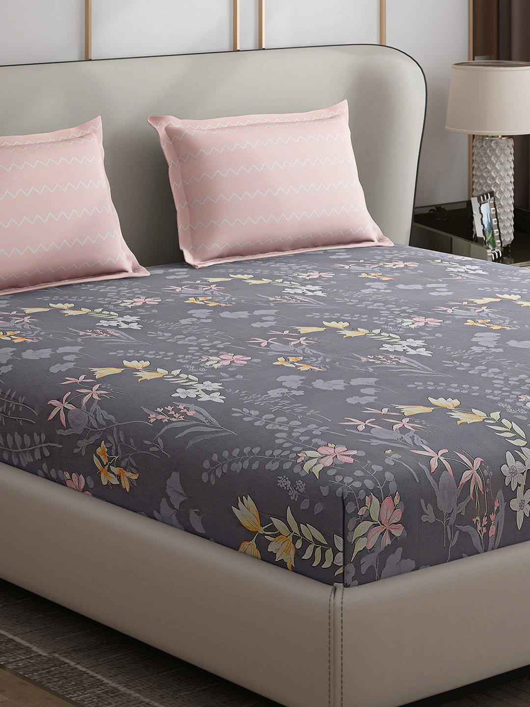 130 GSM Polyester Double Bed 1 Bedsheet with 2 Pillow Covers (Edmond)