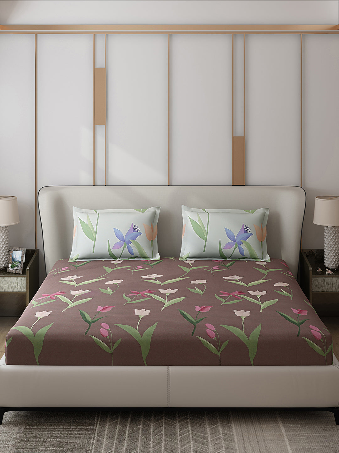 130 GSM Polyester Double Bed 1 Bedsheet with 2 Pillow Covers (Edmond)