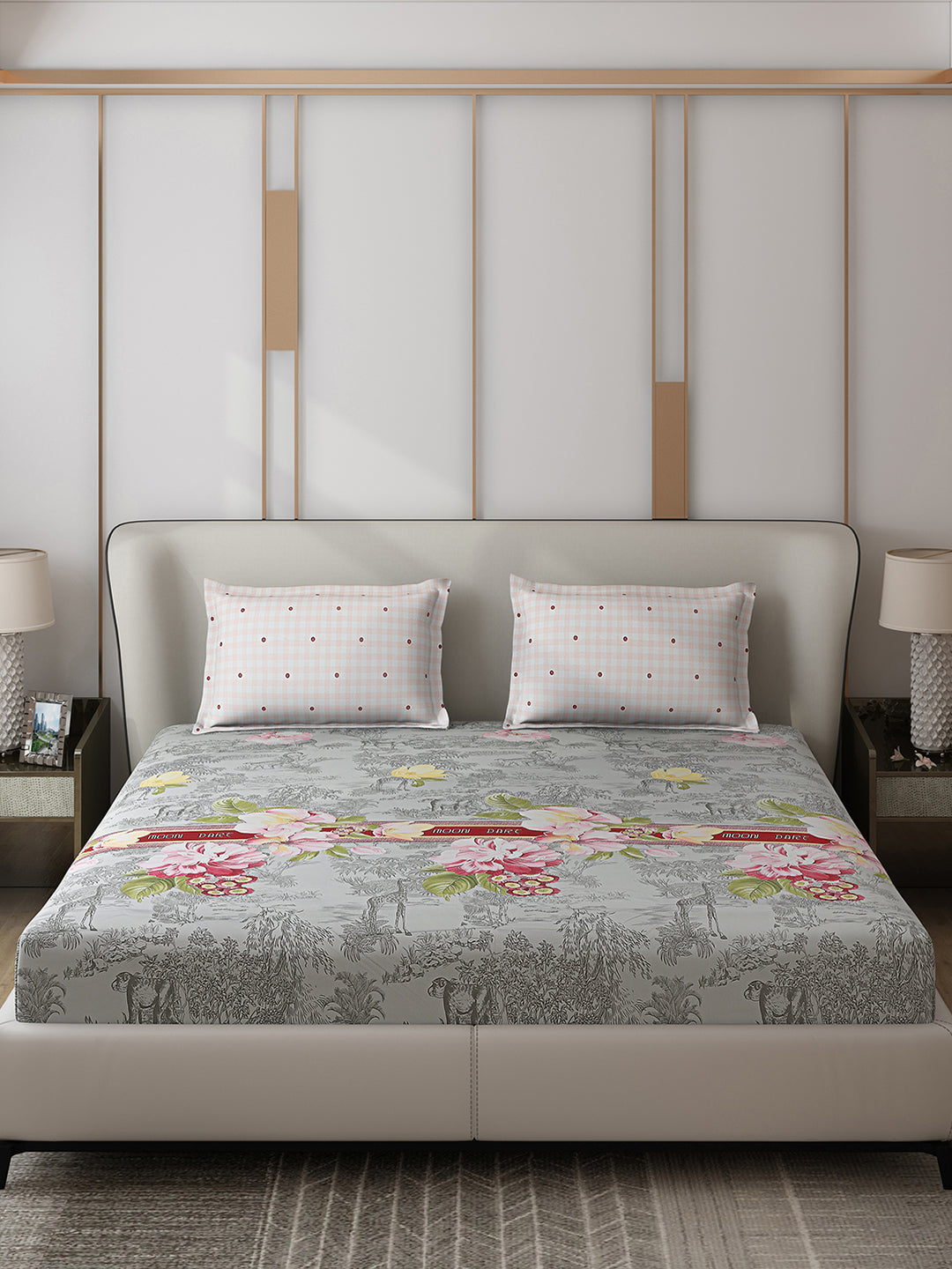 130 GSM Polyester Double Bed 1 Bedsheet with 2 Pillow Covers (Edmond)