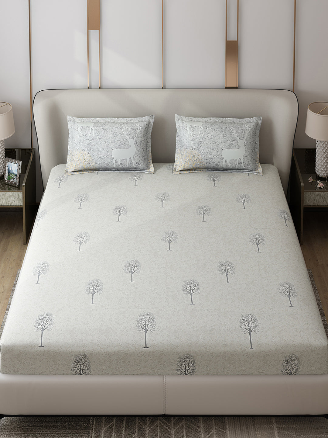 130 GSM Polyester Double Bed 1 Bedsheet with 2 Pillow Covers (Edmond)