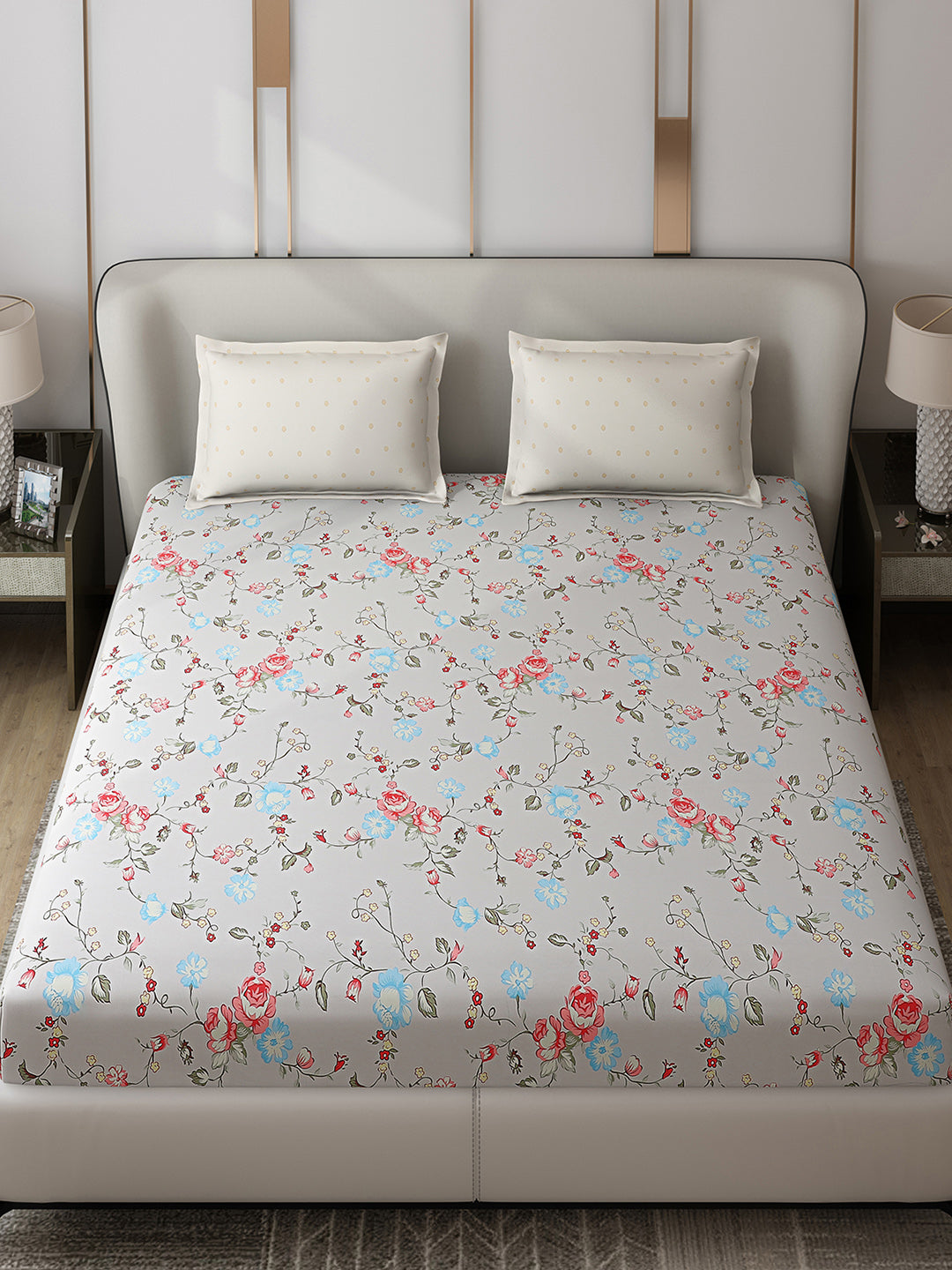 130 GSM Polyester Double Bed 1 Bedsheet with 2 Pillow Covers (Edmond)