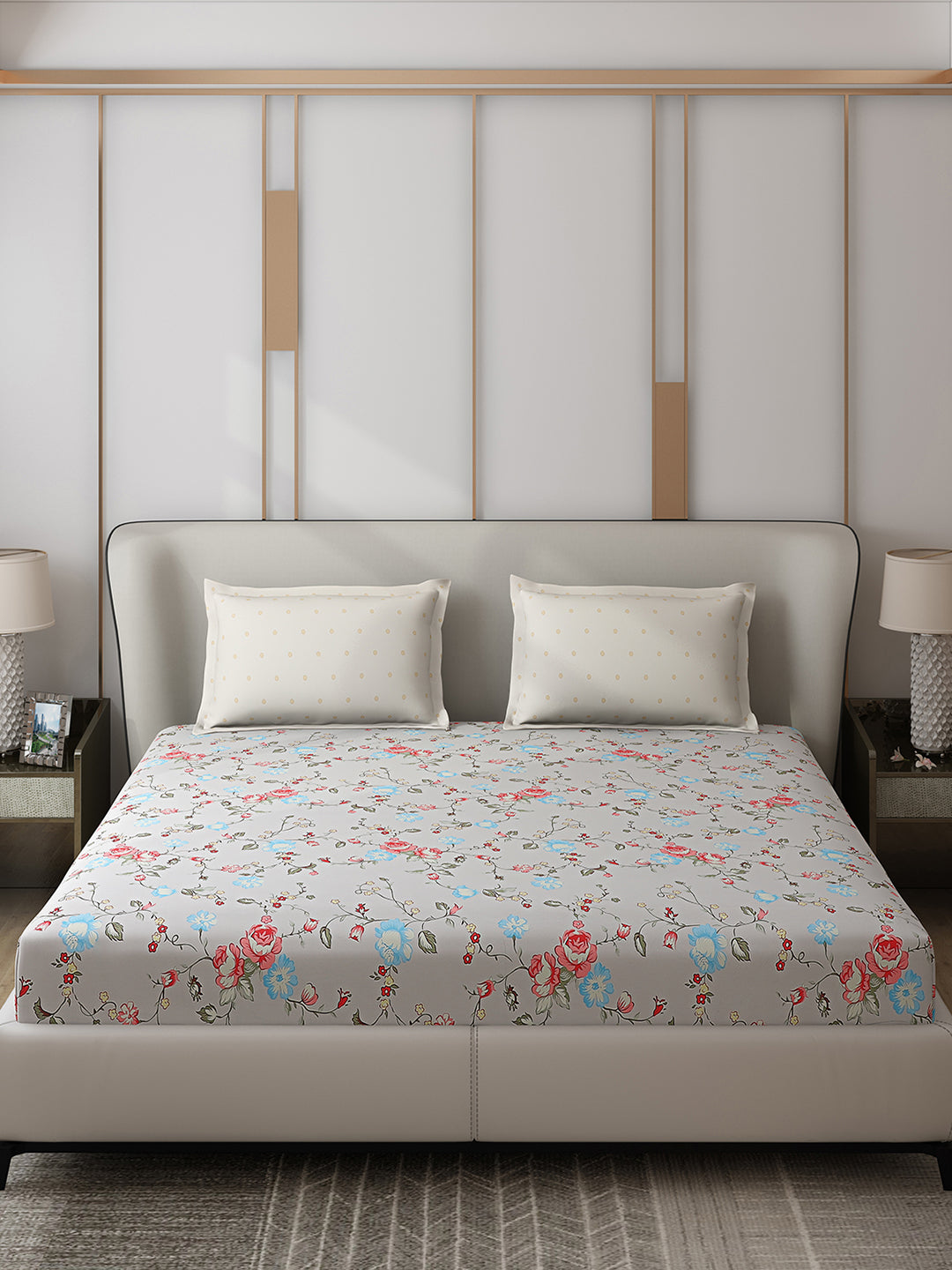 130 GSM Polyester Double Bed 1 Bedsheet with 2 Pillow Covers (Edmond)