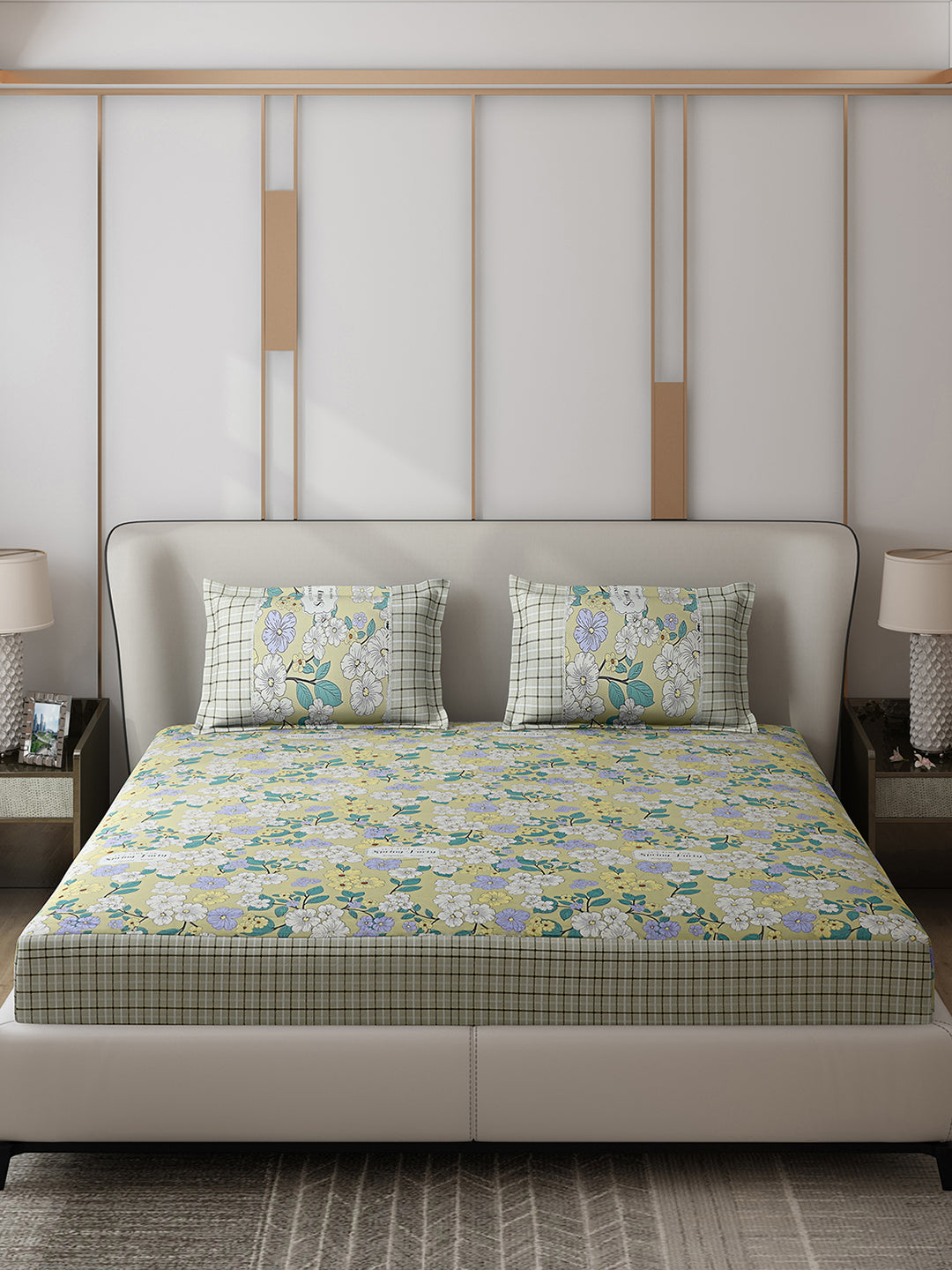 130 GSM Polyester Double Bed 1 Bedsheet with 2 Pillow Covers (Essence)