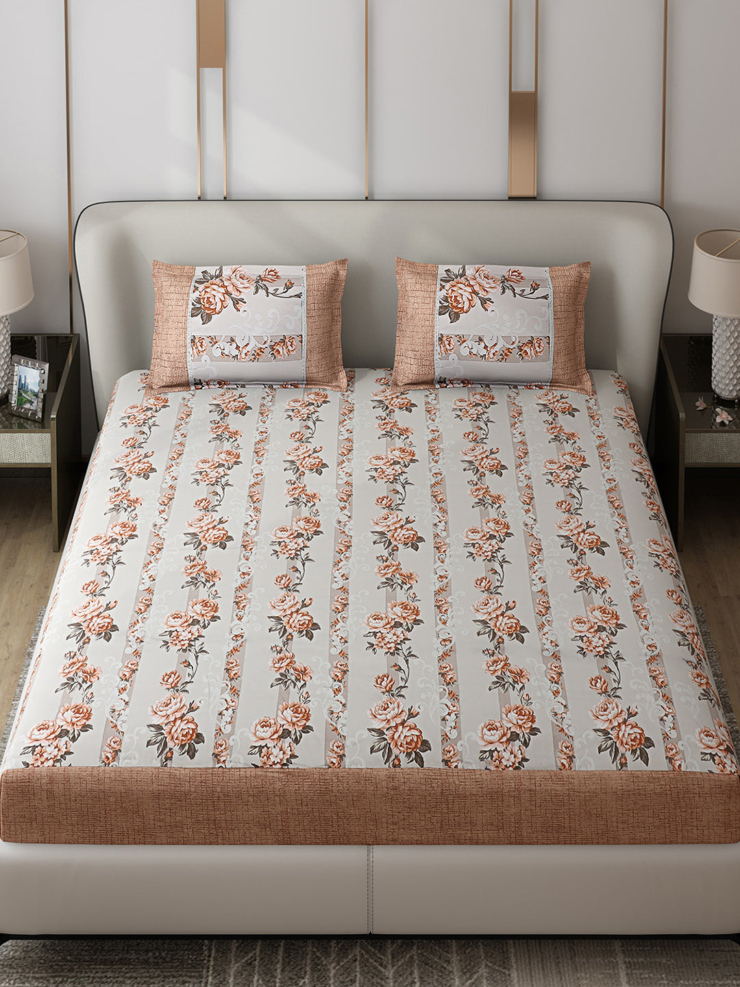 130 GSM Polyester Double Bed 1 Bedsheet with 2 Pillow Covers (Essence)