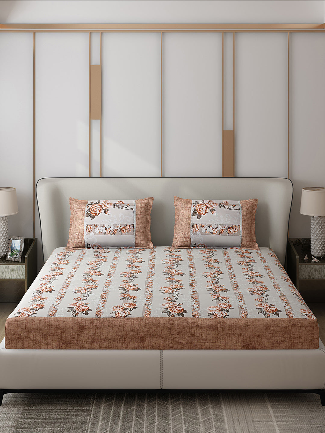 130 GSM Polyester Double Bed 1 Bedsheet with 2 Pillow Covers (Essence)