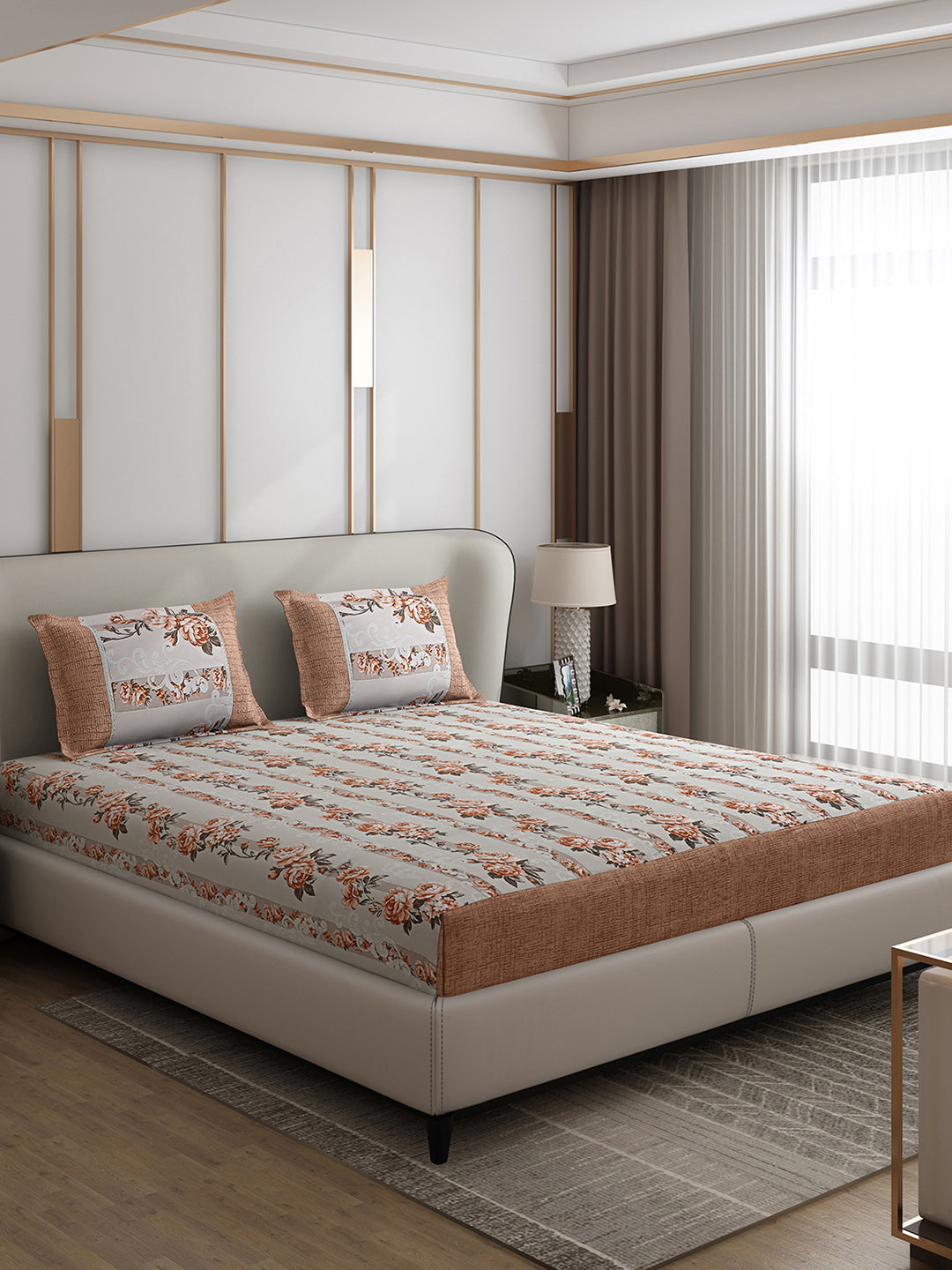 130 GSM Polyester Double Bed 1 Bedsheet with 2 Pillow Covers (Essence)