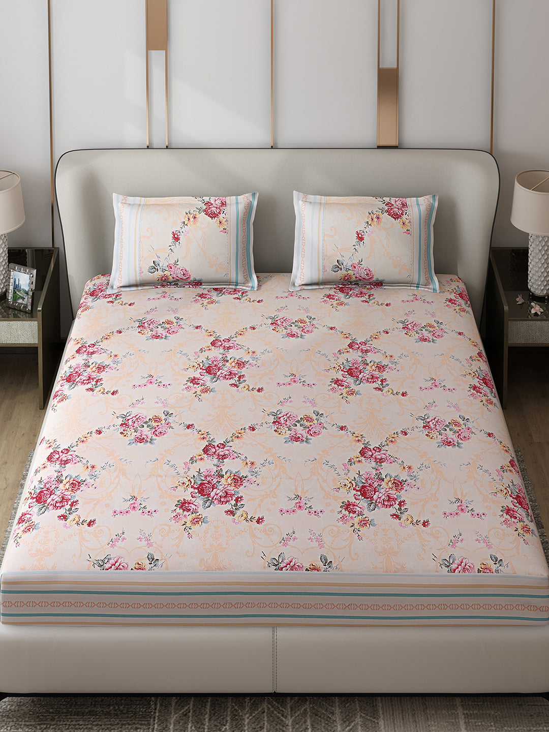 130 GSM Polyester Double Bed 1 Bedsheet with 2 Pillow Covers (Essence)