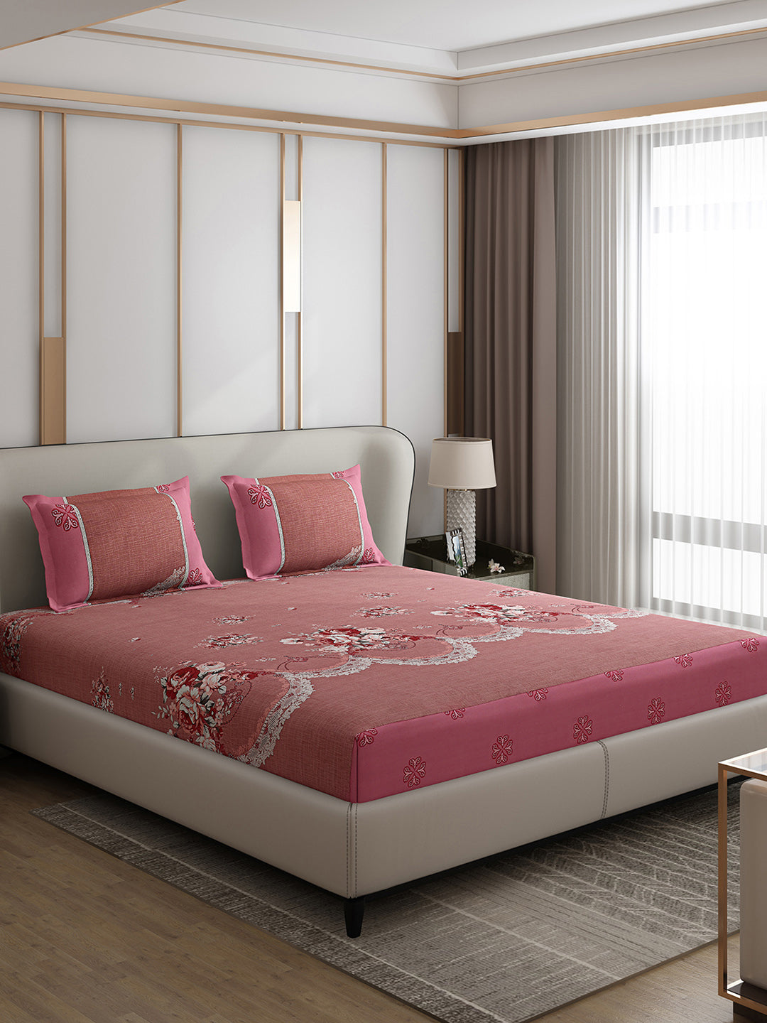 130 GSM Polyester Double Bed 1 Bedsheet with 2 Pillow Covers (Essence)