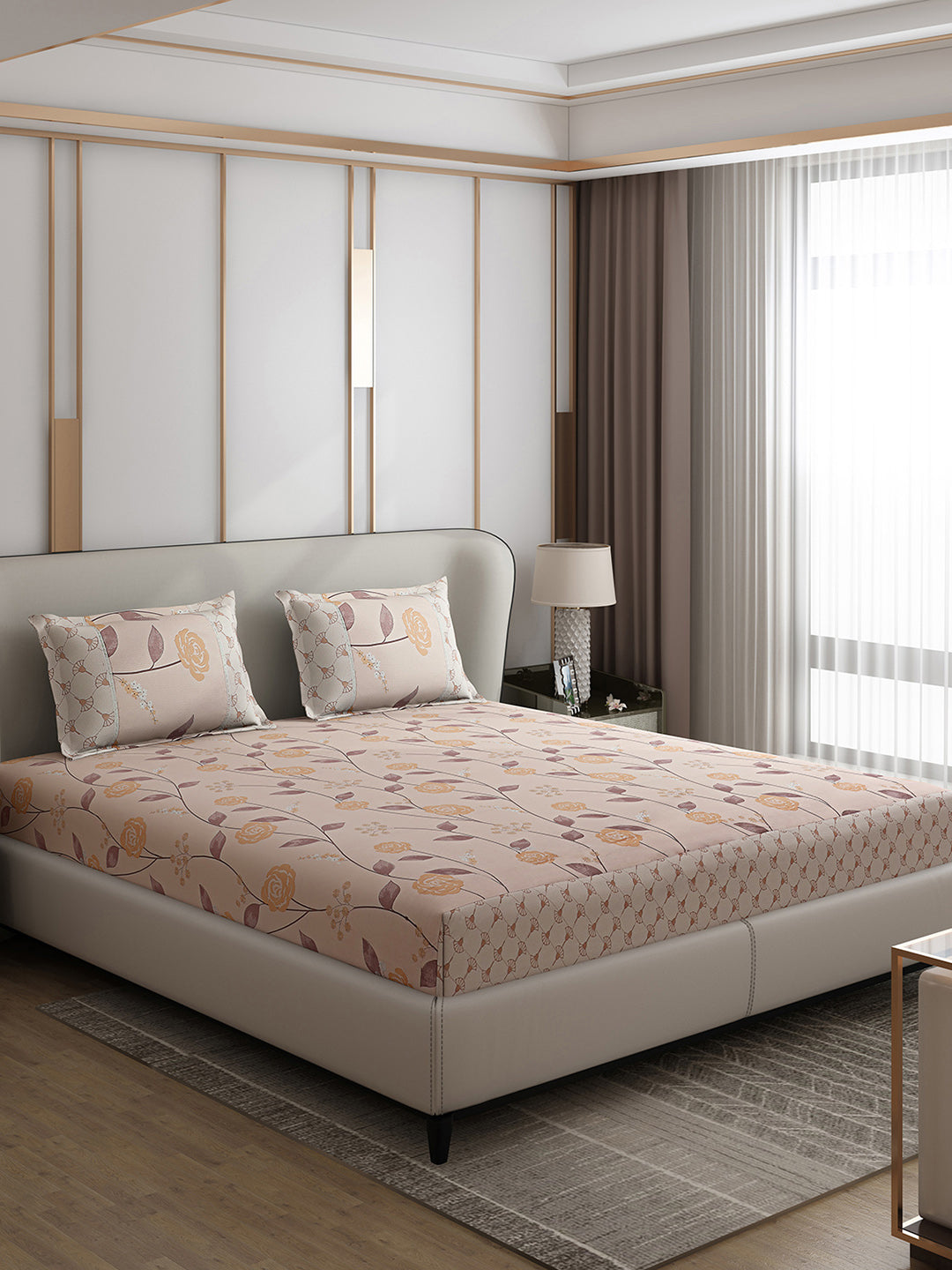 130 GSM Polyester Double Bed 1 Bedsheet with 2 Pillow Covers (Essence)