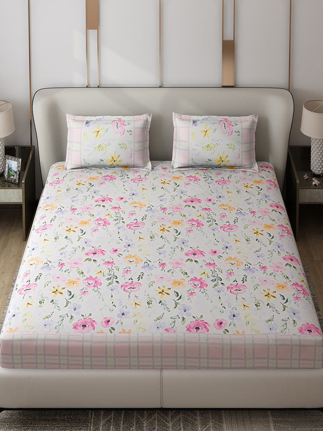 130 GSM Polyester Double Bed 1 Bedsheet with 2 Pillow Covers (Essence)