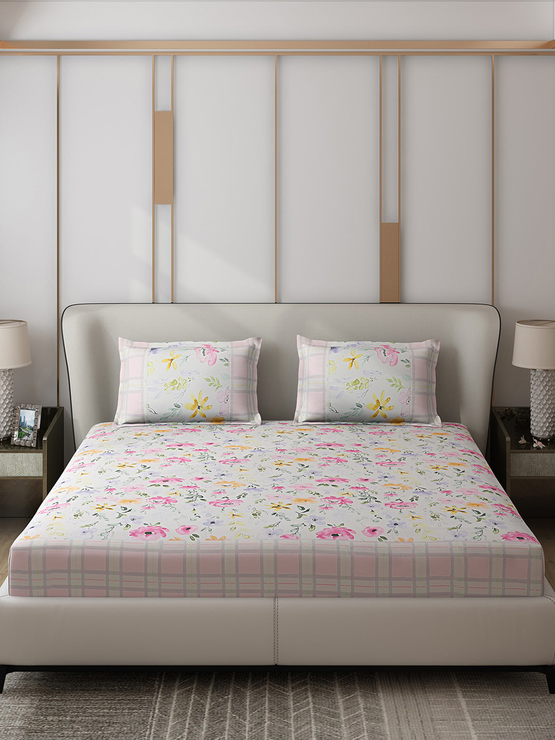 130 GSM Polyester Double Bed 1 Bedsheet with 2 Pillow Covers (Essence)