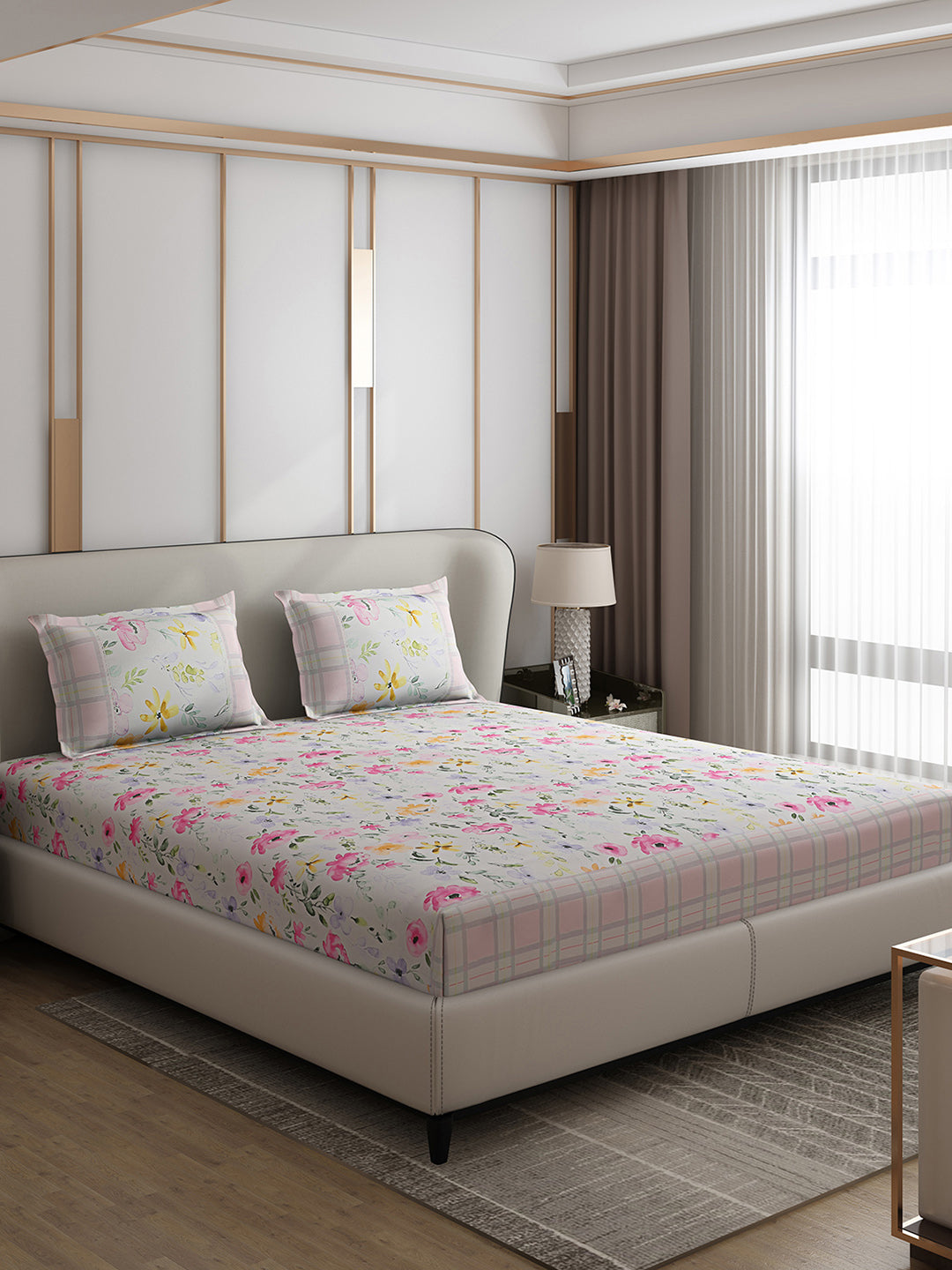 130 GSM Polyester Double Bed 1 Bedsheet with 2 Pillow Covers (Essence)