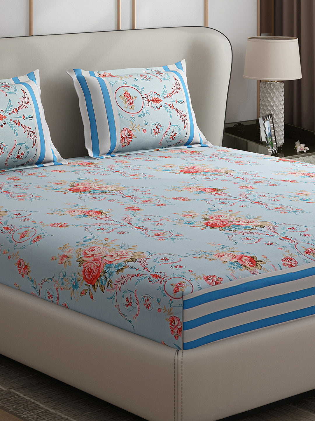 130 GSM Polyester Double Bed 1 Bedsheet with 2 Pillow Covers (Essence)