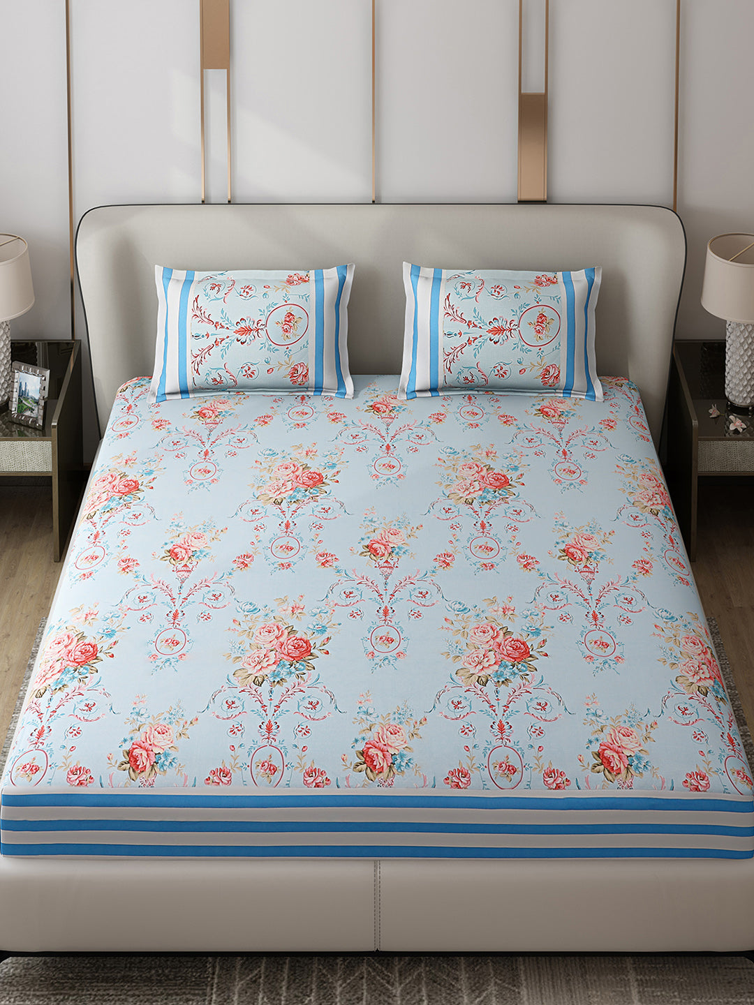 130 GSM Polyester Double Bed 1 Bedsheet with 2 Pillow Covers (Essence)