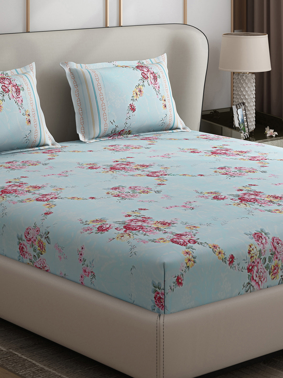 130 GSM Polyester Double Bed 1 Bedsheet with 2 Pillow Covers (Essence)