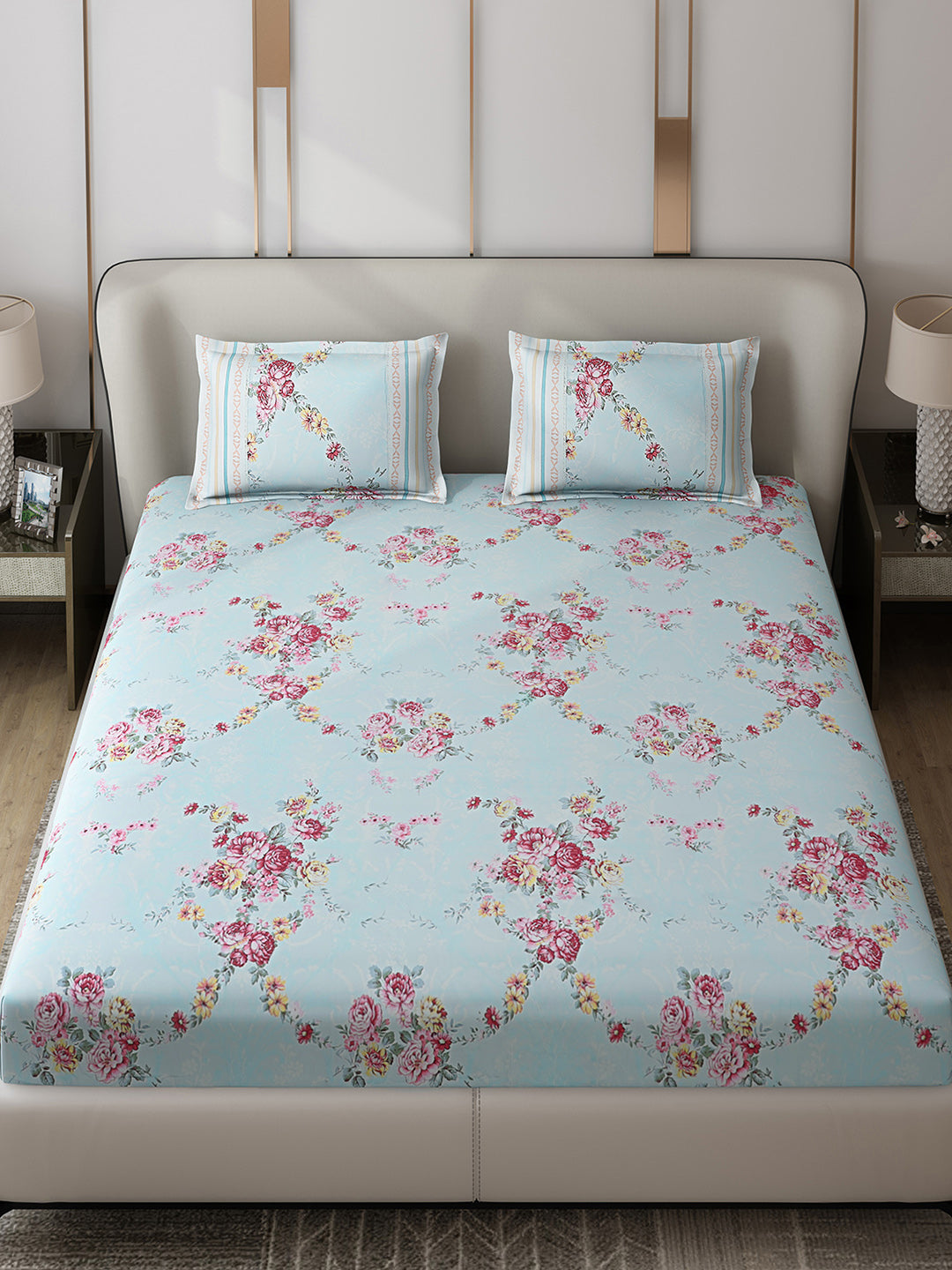 130 GSM Polyester Double Bed 1 Bedsheet with 2 Pillow Covers (Essence)