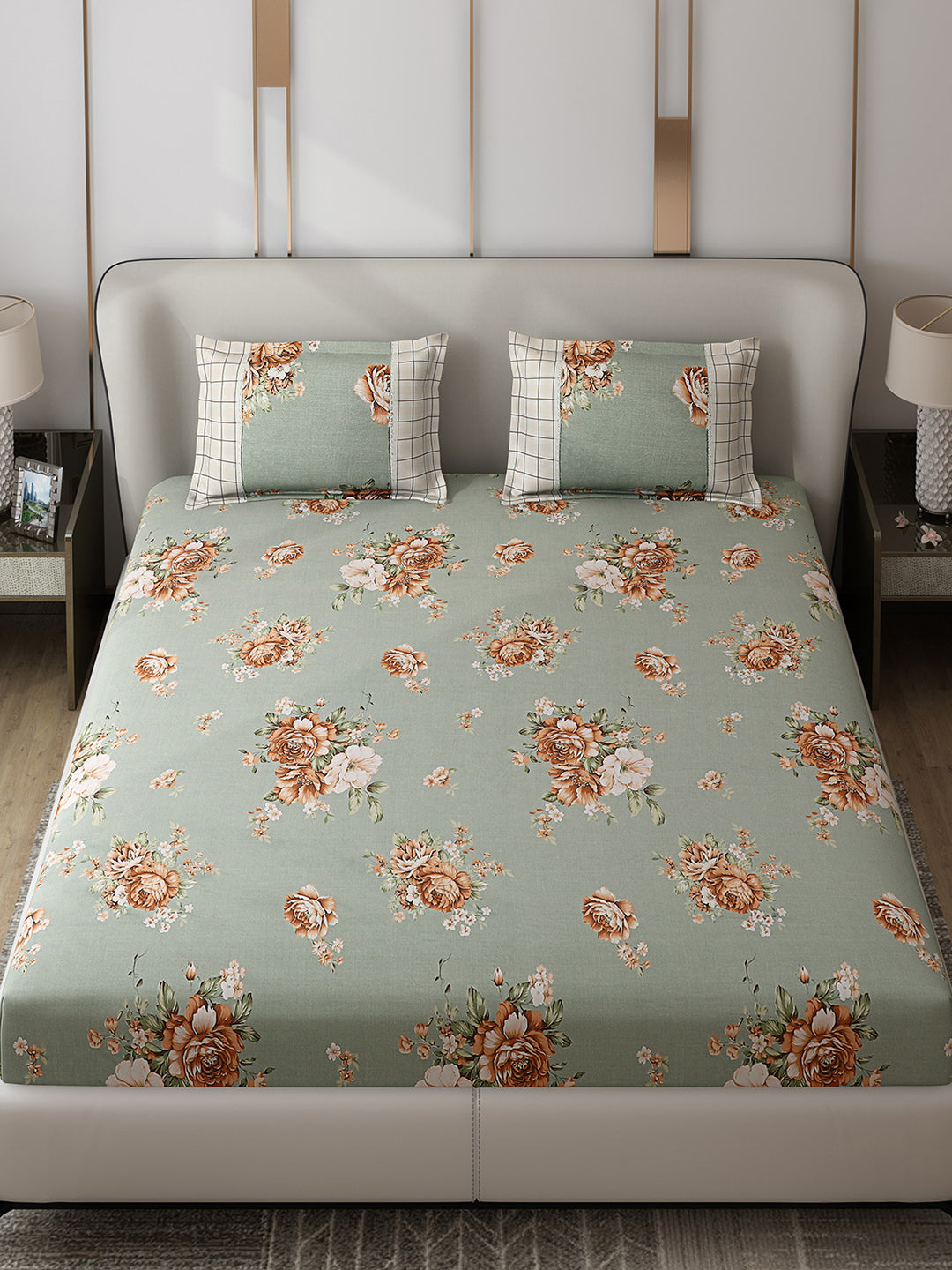 130 GSM Polyester Double Bed 1 Bedsheet with 2 Pillow Covers (Essence)