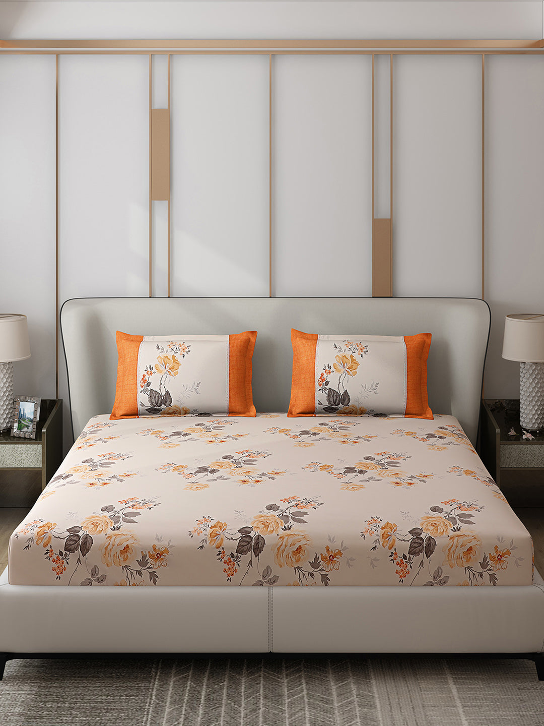 130 GSM Polyester Double Bed 1 Bedsheet with 2 Pillow Covers (Essence)