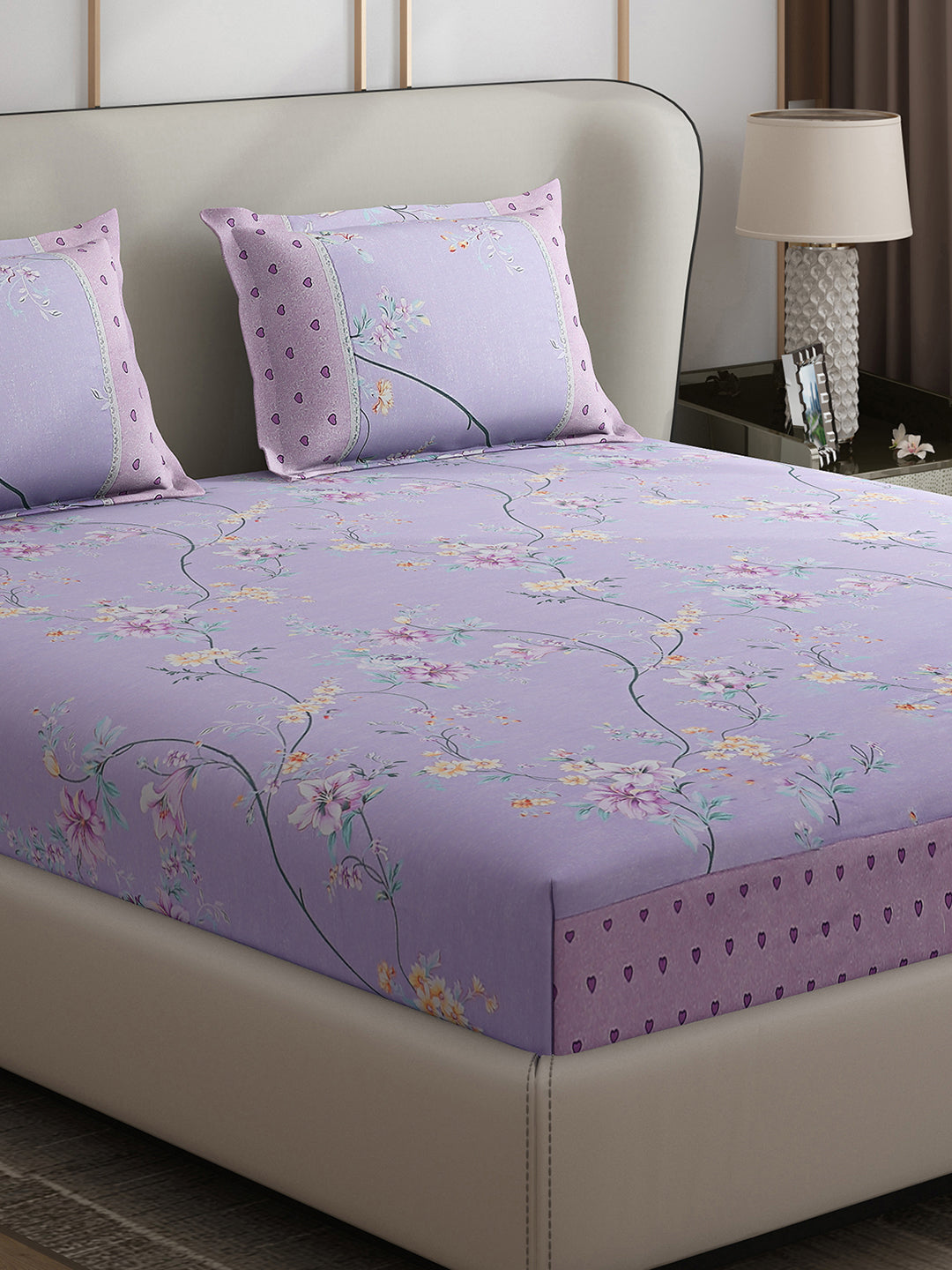 130 GSM Polyester Double Bed 1 Bedsheet with 2 Pillow Covers (Essence)