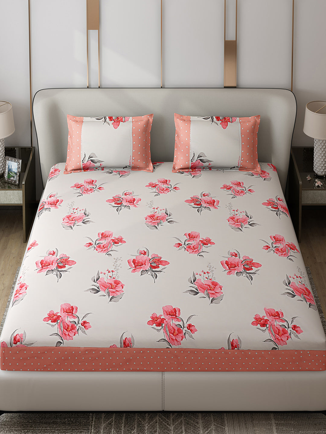 130 GSM Polyester Double Bed 1 Bedsheet with 2 Pillow Covers (Essence)