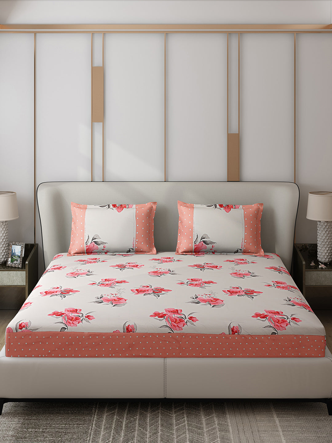 130 GSM Polyester Double Bed 1 Bedsheet with 2 Pillow Covers (Essence)