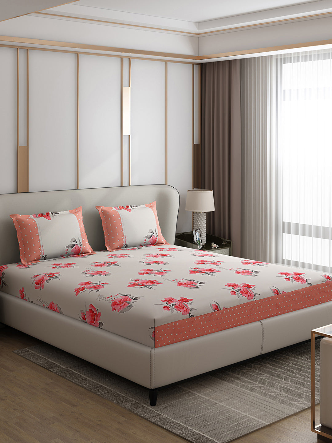 130 GSM Polyester Double Bed 1 Bedsheet with 2 Pillow Covers (Essence)