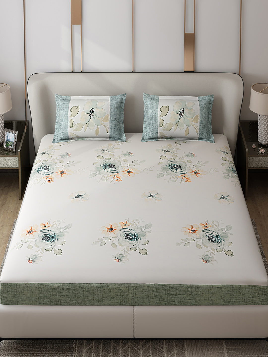 130 GSM Polyester Double Bed 1 Bedsheet with 2 Pillow Covers (Essence)