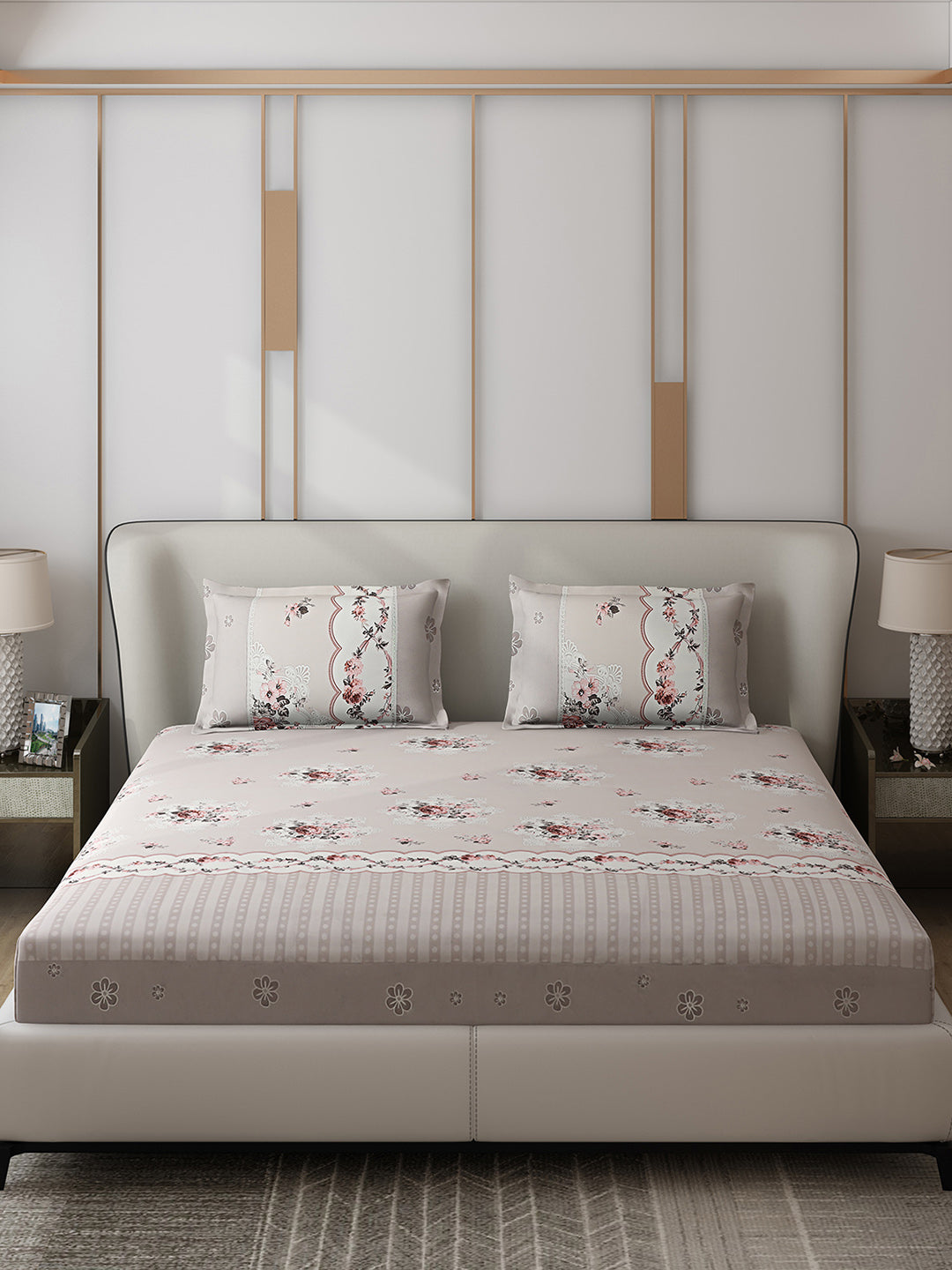 130 GSM Polyester Double Bed 1 Bedsheet with 2 Pillow Covers (Essence)