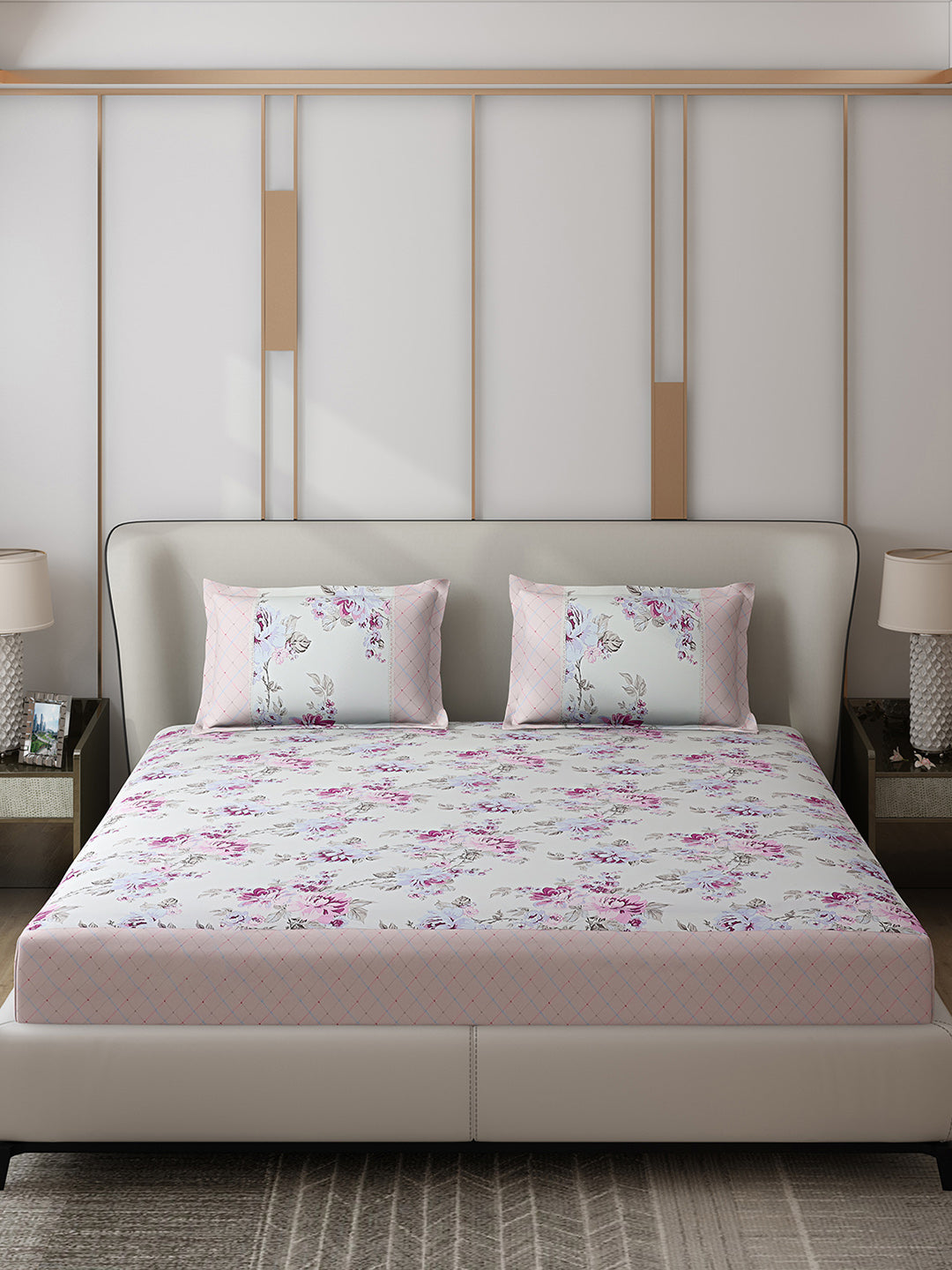 130 GSM Polyester Double Bed 1 Bedsheet with 2 Pillow Covers (Essence)