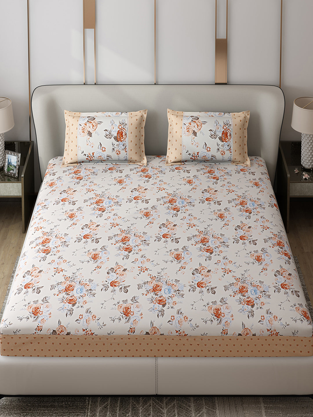 130 GSM Polyester Double Bed 1 Bedsheet with 2 Pillow Covers (Essence)