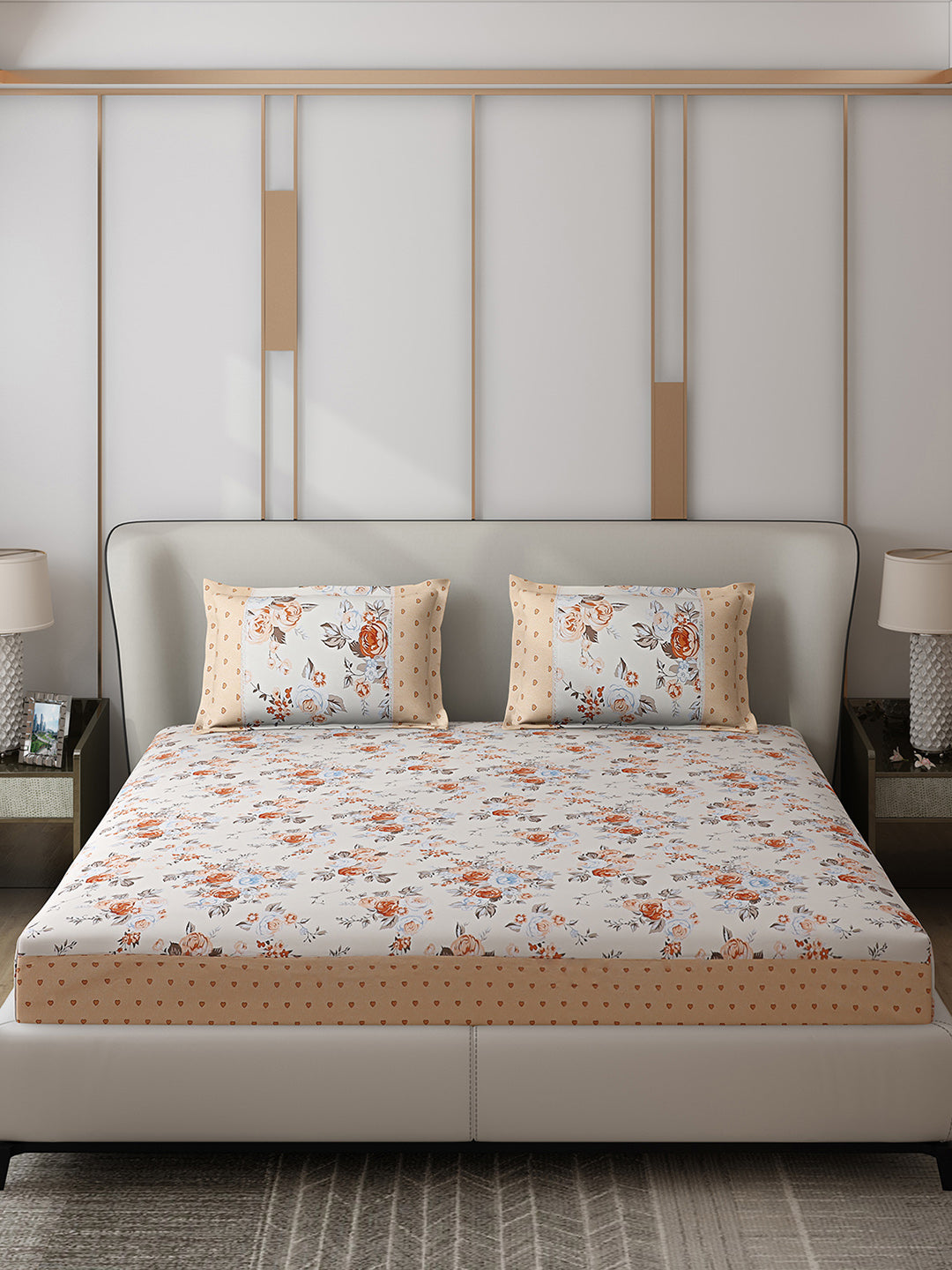 130 GSM Polyester Double Bed 1 Bedsheet with 2 Pillow Covers (Essence)