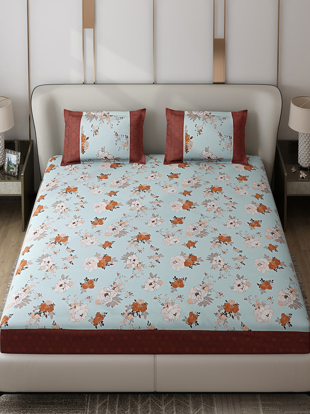 130 GSM Polyester Double Bed 1 Bedsheet with 2 Pillow Covers (Essence)
