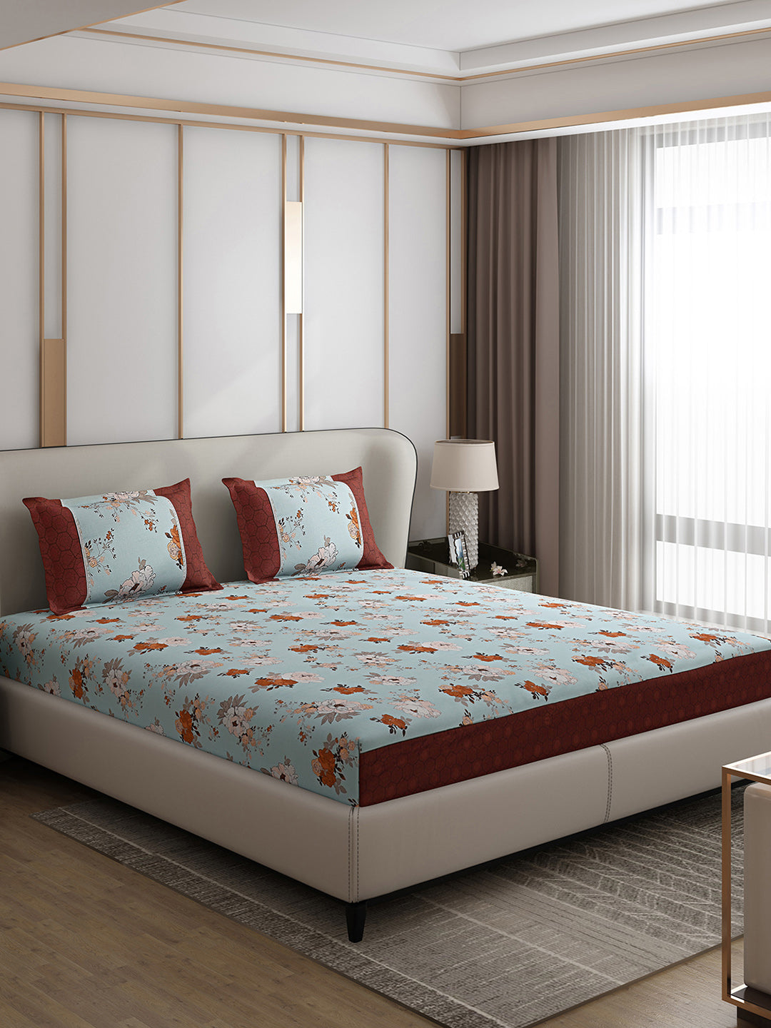 130 GSM Polyester Double Bed 1 Bedsheet with 2 Pillow Covers (Essence)