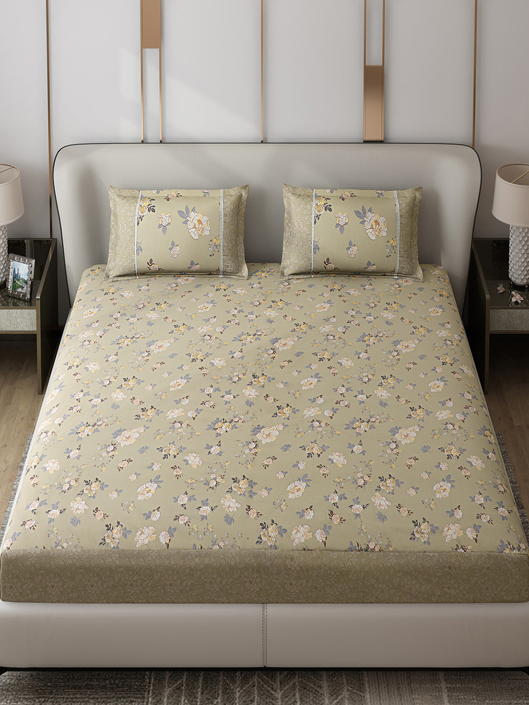 130 GSM Polyester Double Bed 1 Bedsheet with 2 Pillow Covers (Essence)