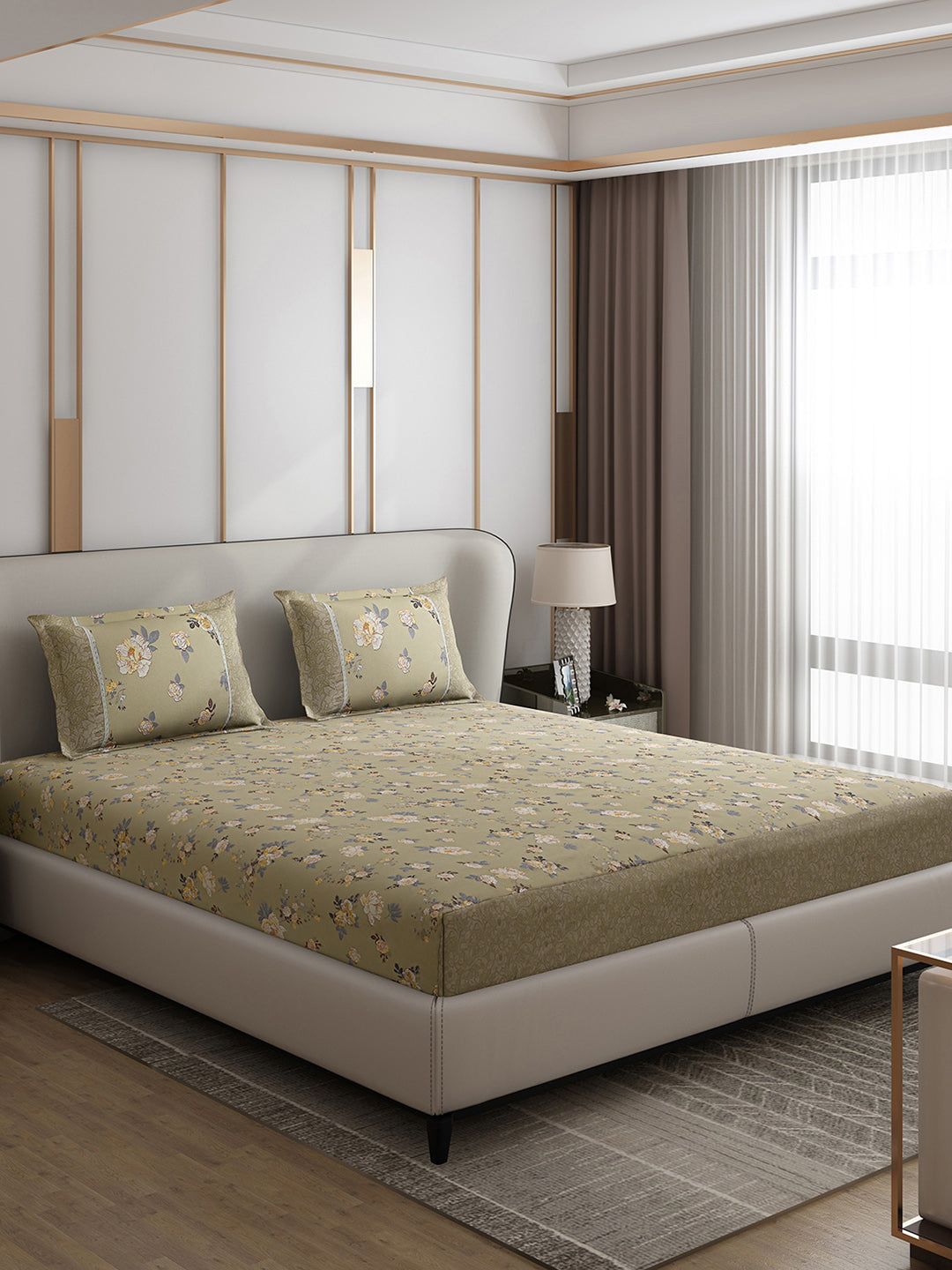 130 GSM Polyester Double Bed 1 Bedsheet with 2 Pillow Covers (Essence)