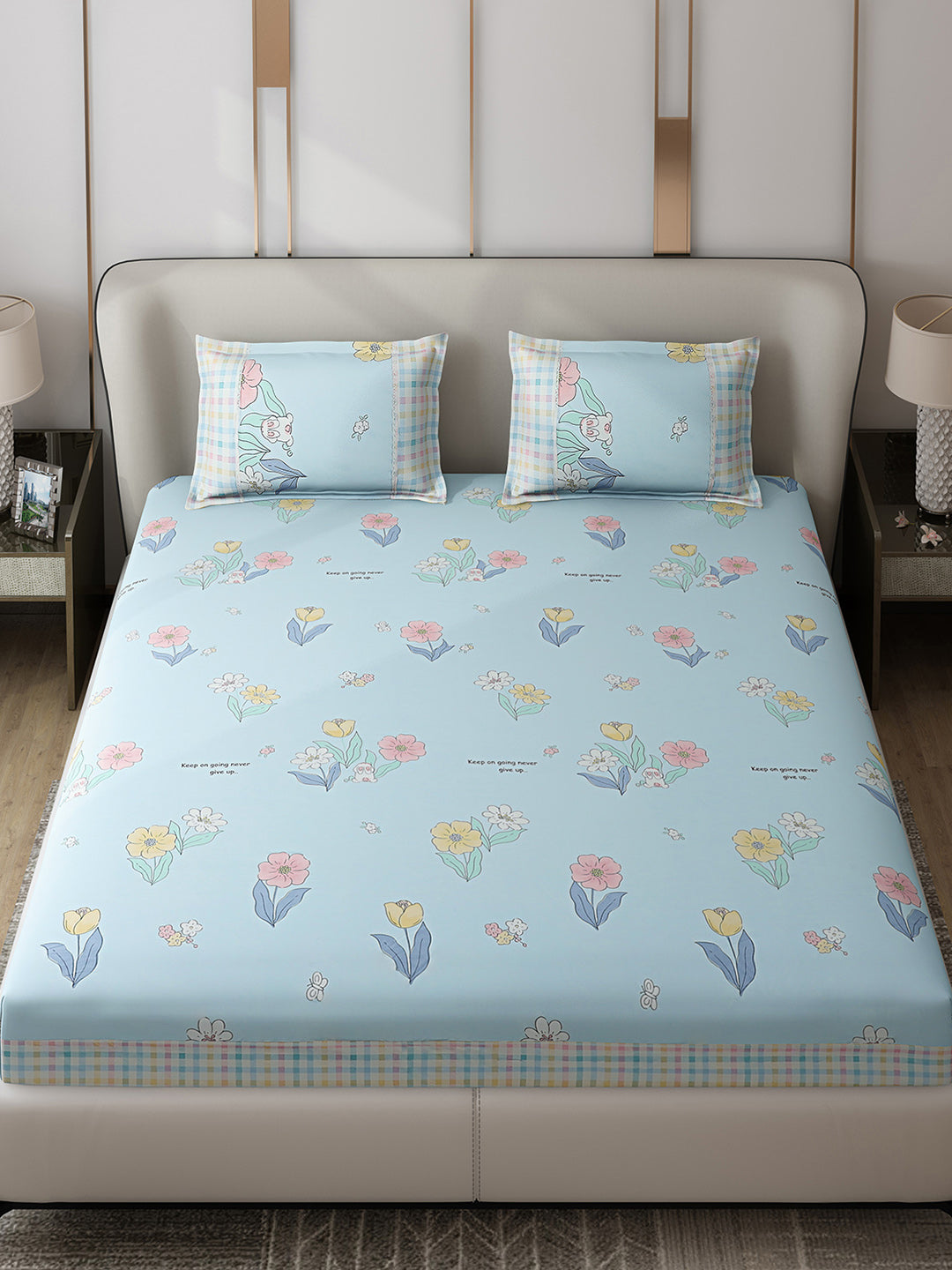 130 GSM Polyester Double Bed 1 Bedsheet with 2 Pillow Covers (Essence)