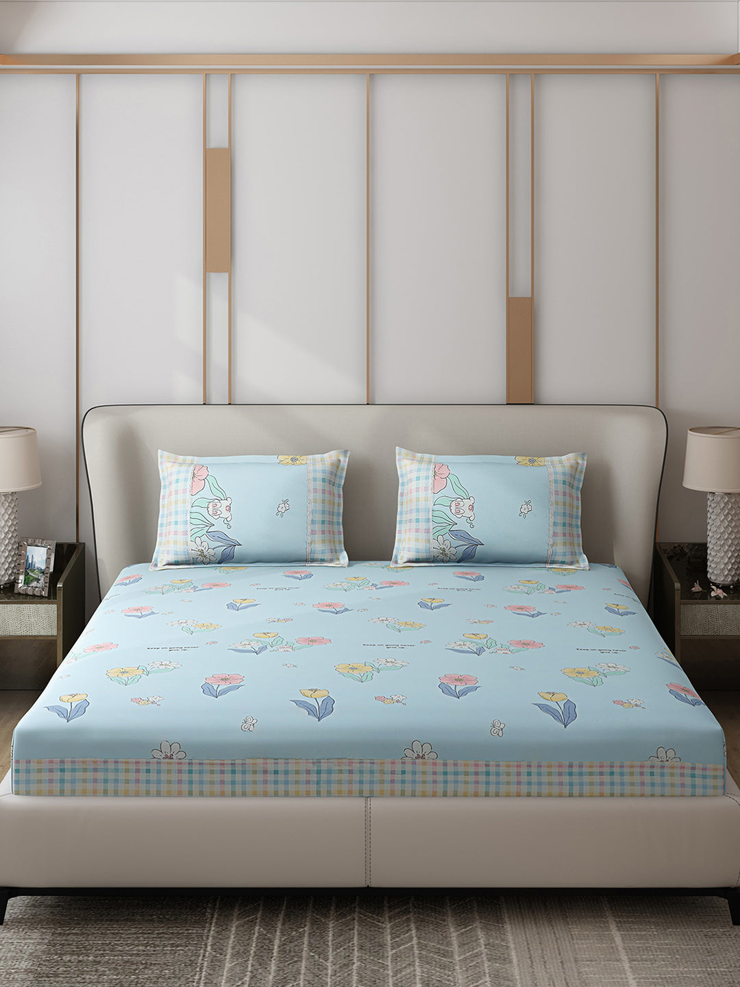 130 GSM Polyester Double Bed 1 Bedsheet with 2 Pillow Covers (Essence)