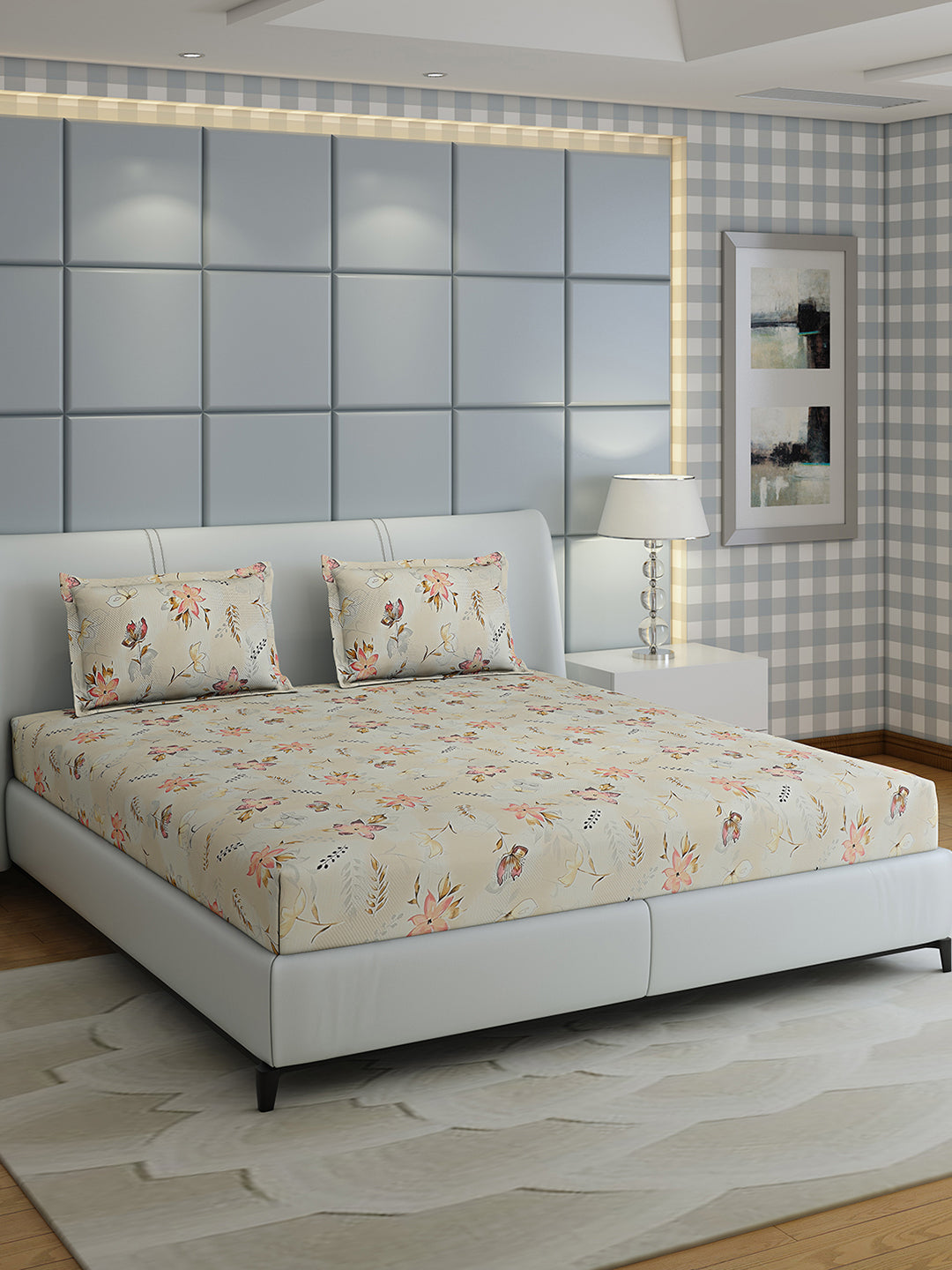144 TC Cotton Double Bed 1 Bedsheet with 2 Pillow Covers (Fashnik)