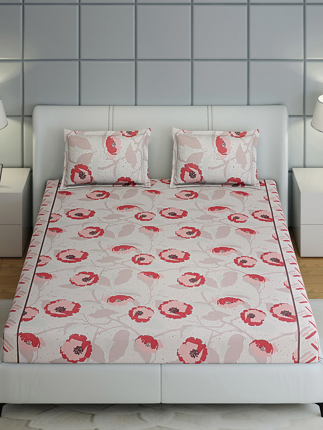 144 TC Cotton Double Bed 1 Bedsheet with 2 Pillow Covers (Fashnik)