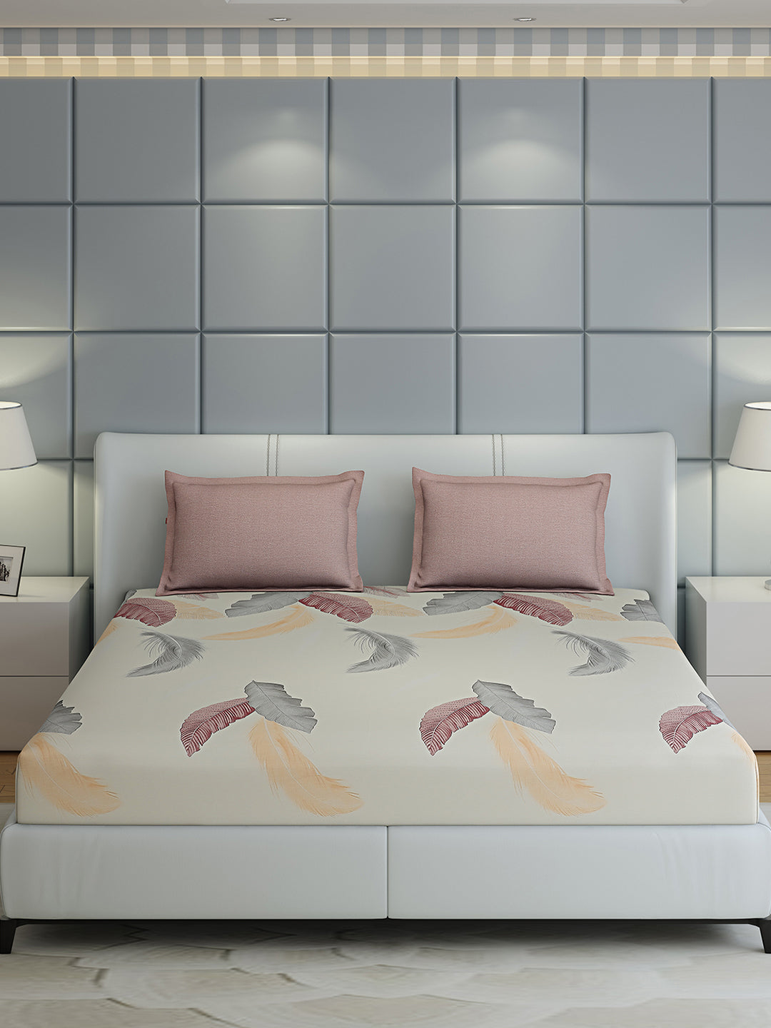 200 TC Cotton Double Bed 1 Bedsheet with 2 Pillow Covers (Ramona)