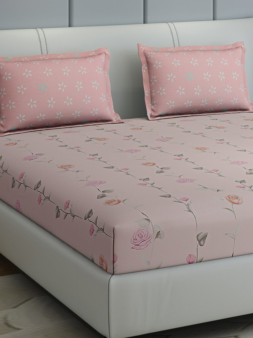 200 TC Cotton Double Bed 1 Bedsheet with 2 Pillow Covers (Ramona)